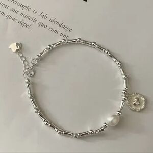 Handmade Pure Silver Bamboo Bracelet With Natural Pearl